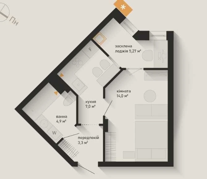 One-bedroom apartment in an exclusive residential complex