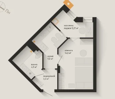 One-bedroom apartment in an exclusive residential complex