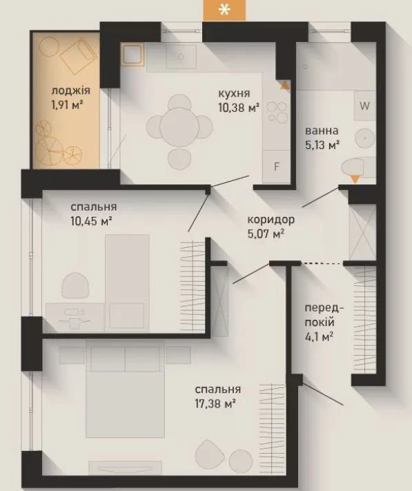 2-room apartment for sale, 2 years installment plan, Block Park, Oze