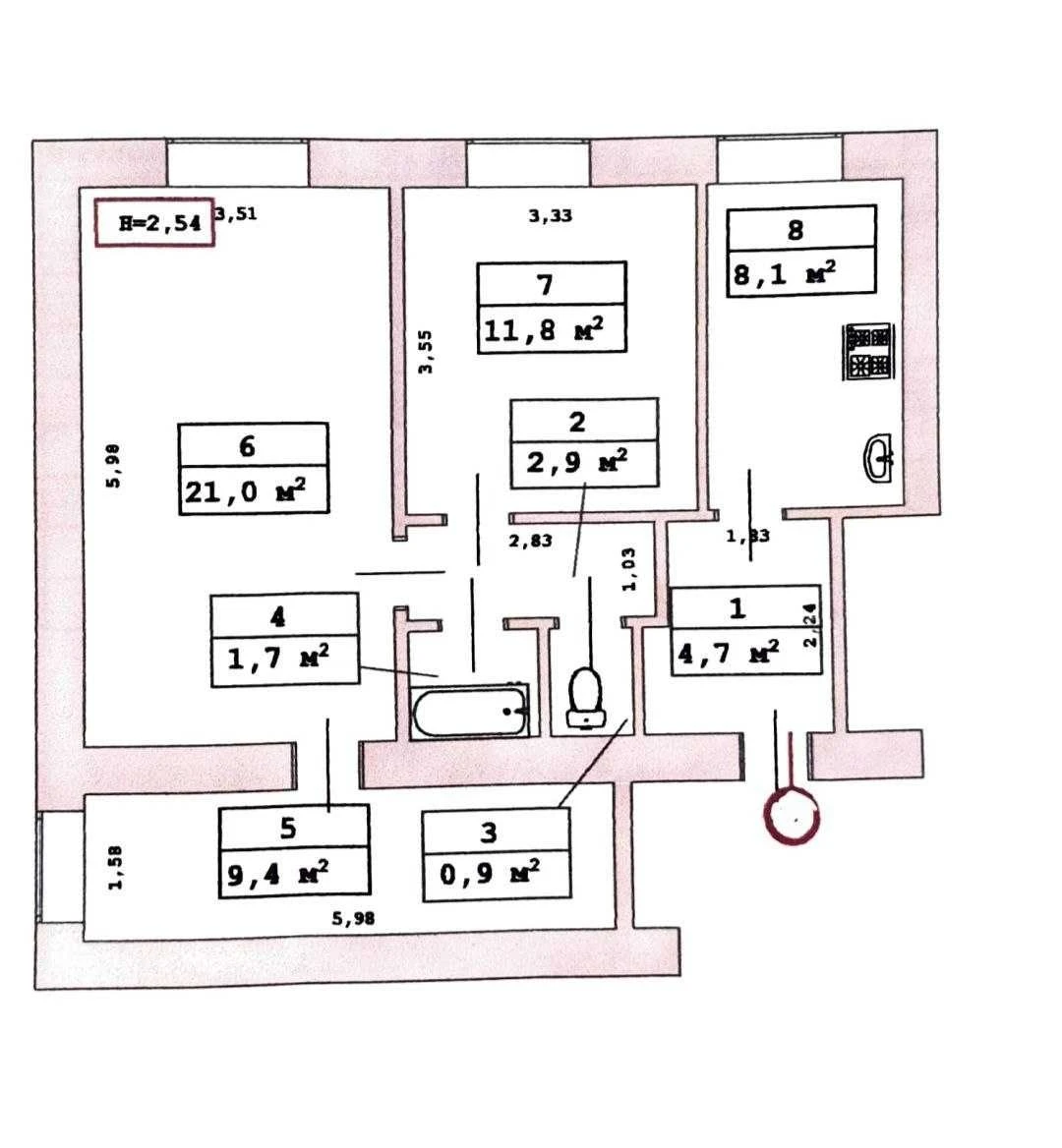 Продається 3-кімнатна квартира + велика кухня 8,1 м² | вул. Київська