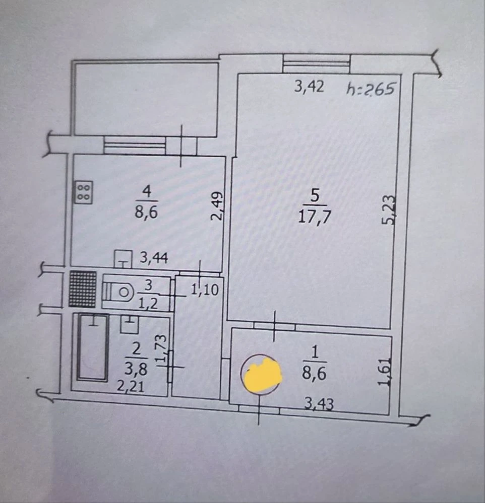 Продаж 1-кв м,Бориспіль вул.Момота 42 кв.м р-н 5 школи з МЕБ