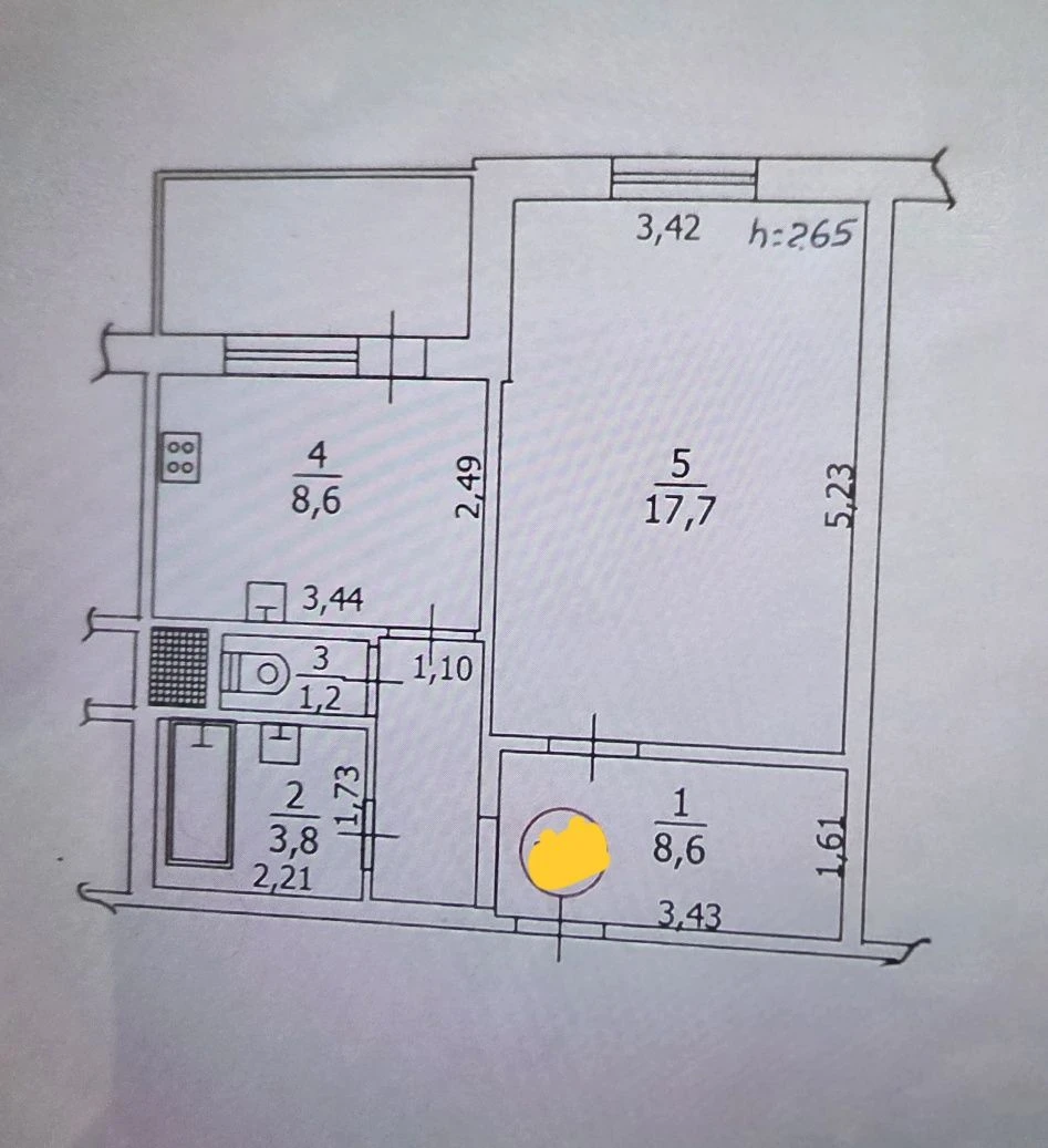 1-ROOM APARTMENT with furniture and appliances.