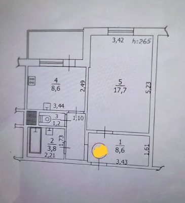 1-ROOM APARTMENT with furniture and appliances.