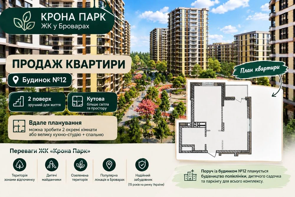 SALE Apartment 49 sq.m - 2nd floor, "KRONA PARK" residential complex