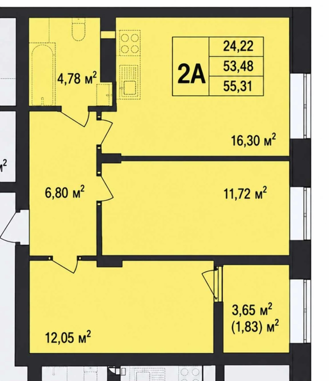2-room apartment 53 sq.m. Scandia residential complex | 3rd floor | Building ready