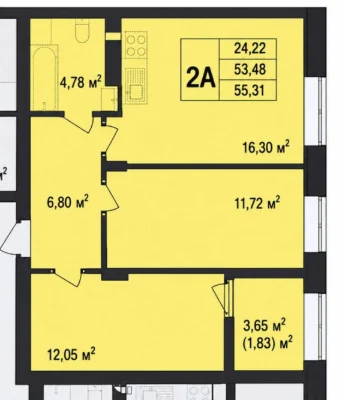 2-room apartment 53 sq.m. Scandia residential complex | 3rd floor | Building ready