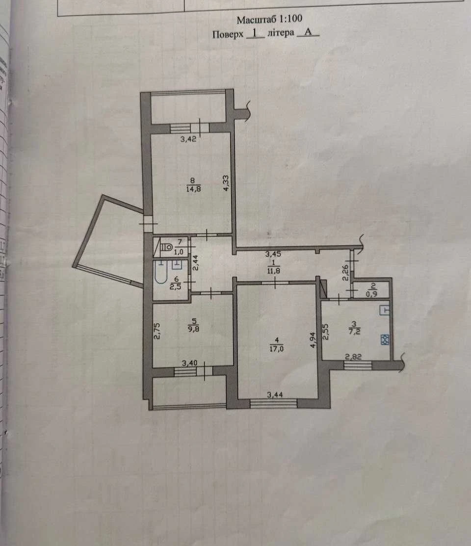 Urgent sale of a 3-bedroom apartment, 72 sq. m, Black Zaporozhets Street