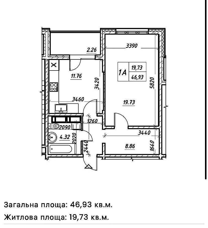 43 m with renovation in residential complex, Kyivska 225, Brovari center