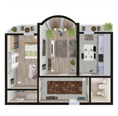 Sale of a 1-bedroom apartment with a lake view and individual gas