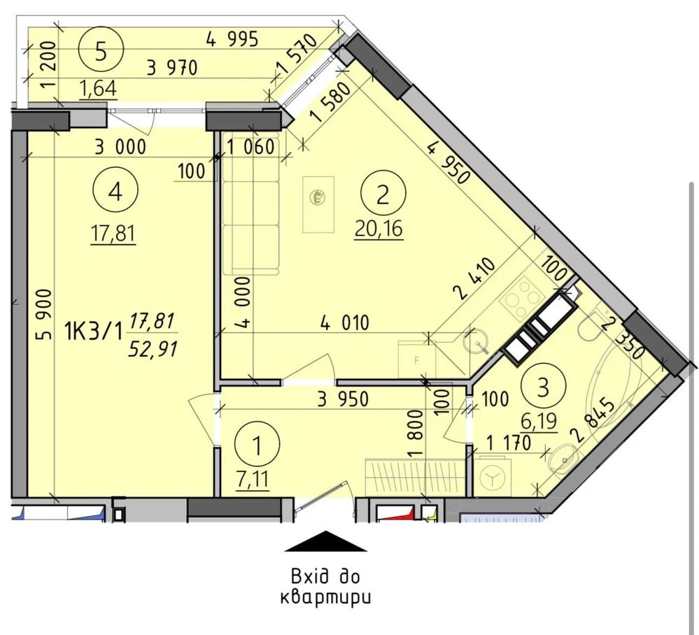 Простора 1-кімнатна 53 м² в ЖК «Київські Зорі»