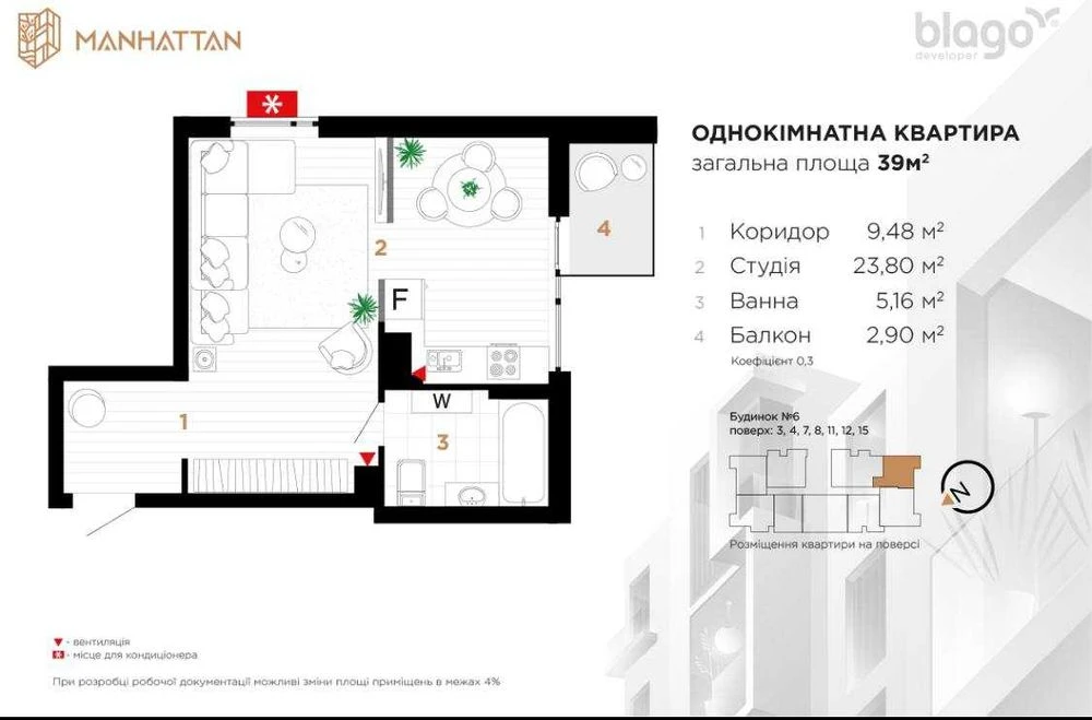 Ready for renovation 1-room apartment "Manhattan", lake, park, this