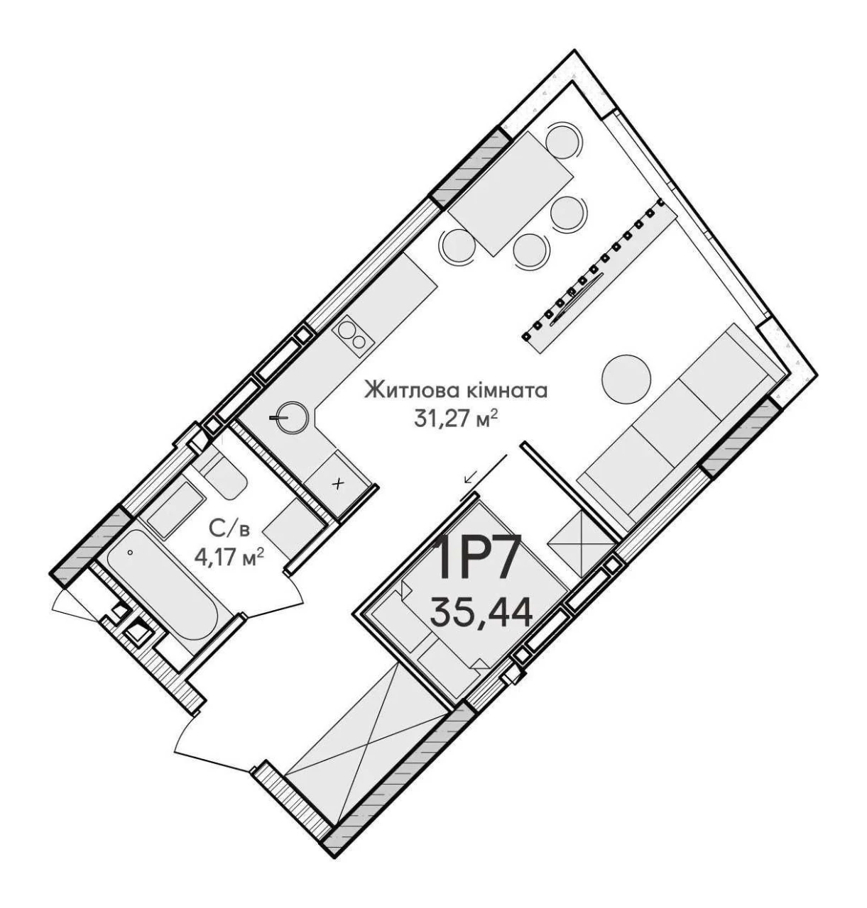 Studio Apartment 36 sq m in a completed building in Irpin