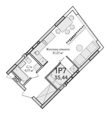 Studio Apartment 36 sq m in a completed building in Irpin