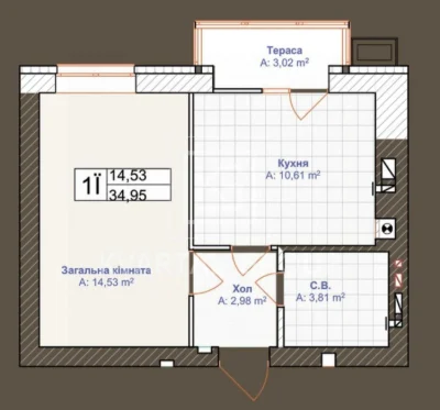 1-комнатная квартира Ирпень | ЖК Grand Country | 34,95 м2