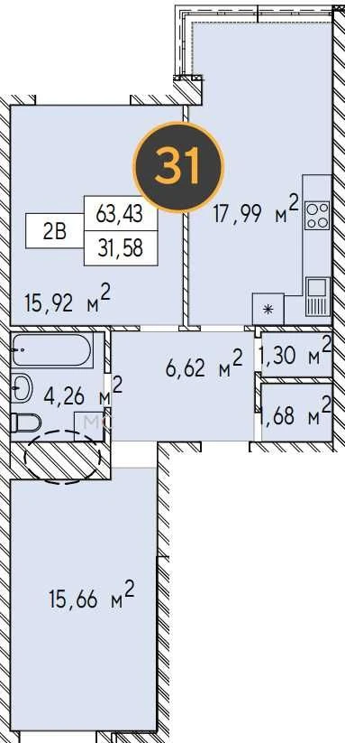 2-room apartment 65.2 sq m, 7th floor, Faviro Premium Center, Irpin