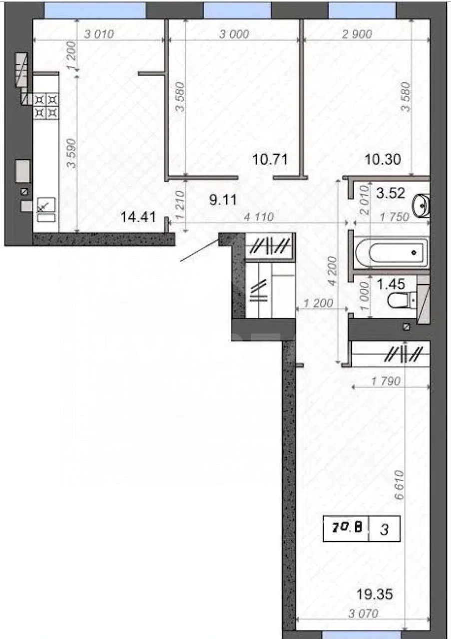 Продається 3-кімнатна квартира 71 м² в ЖК "Нові Метри Парк"