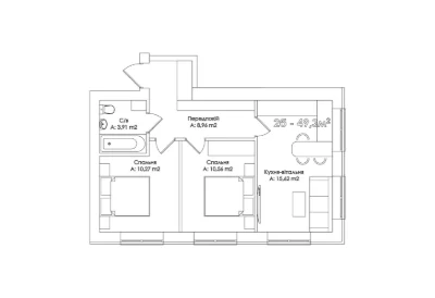 Two-bedroom apartment on the 4th floor with gas heating, street.