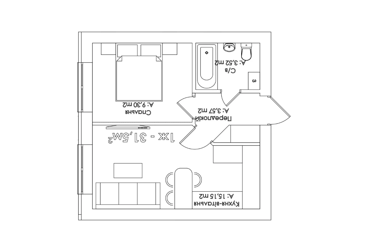 продається однокімнатна квартира 31.5 м², газове опалення