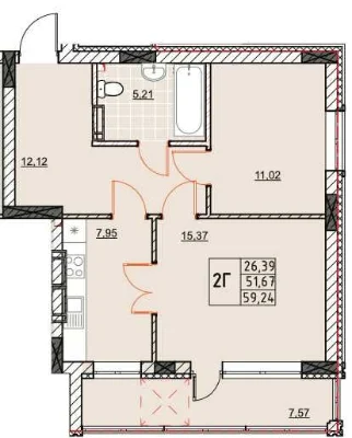 2-кімнатна квартира 59,24 м² у ЖК River Port біля озера — зданий