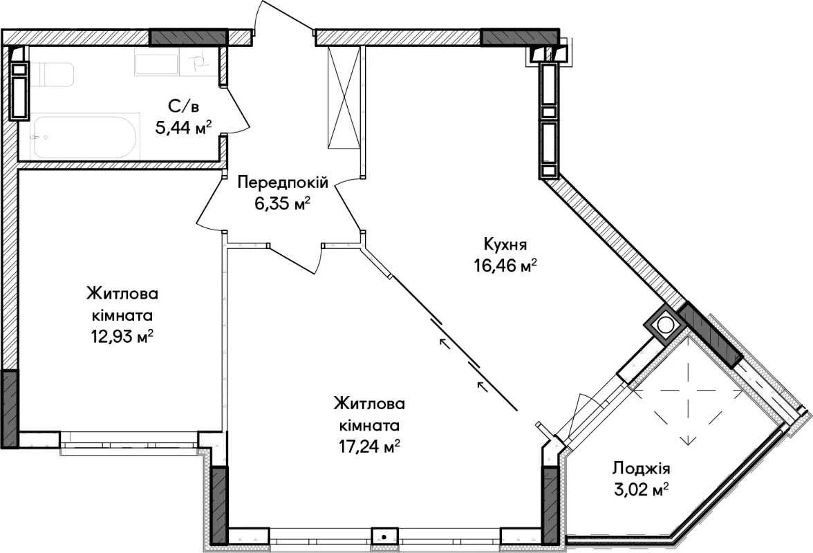 Two-bedroom apartment 62 sq m in Irpin, available from 18,193 UAH