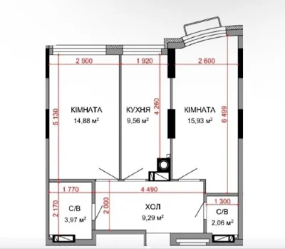 No commission! Two-bedroom apartment with a view of Park Pravika in