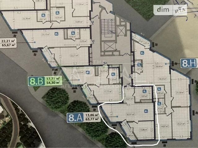 For sale 1-room apartment 63 sq. m on Mykoly Bazhana Ave. 8 • ID 3