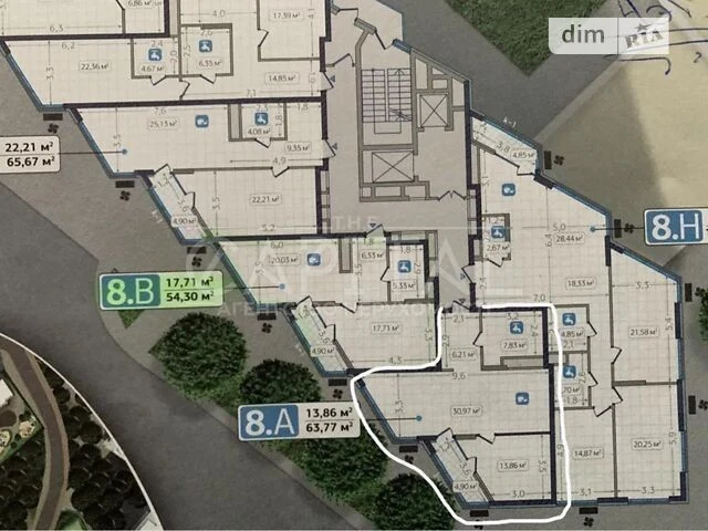 For sale 1-room apartment 63 sq. m on Mykoly Bazhana Ave. 8 • ID 3
