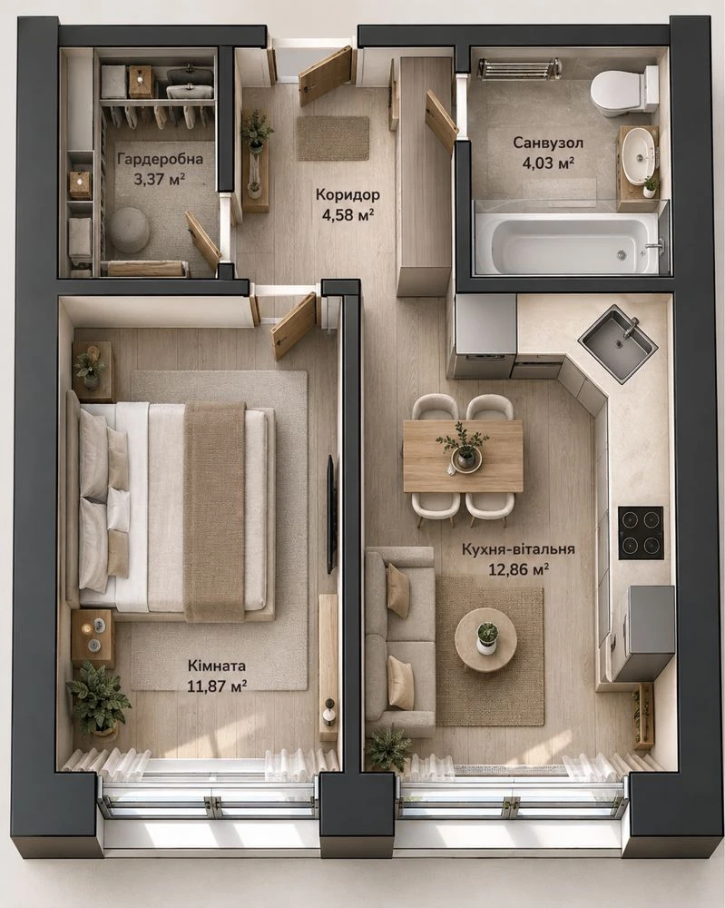 Sale of a 1-bedroom apartment in the Comfort Hall residential complex on Sadovyi Street in Irpin