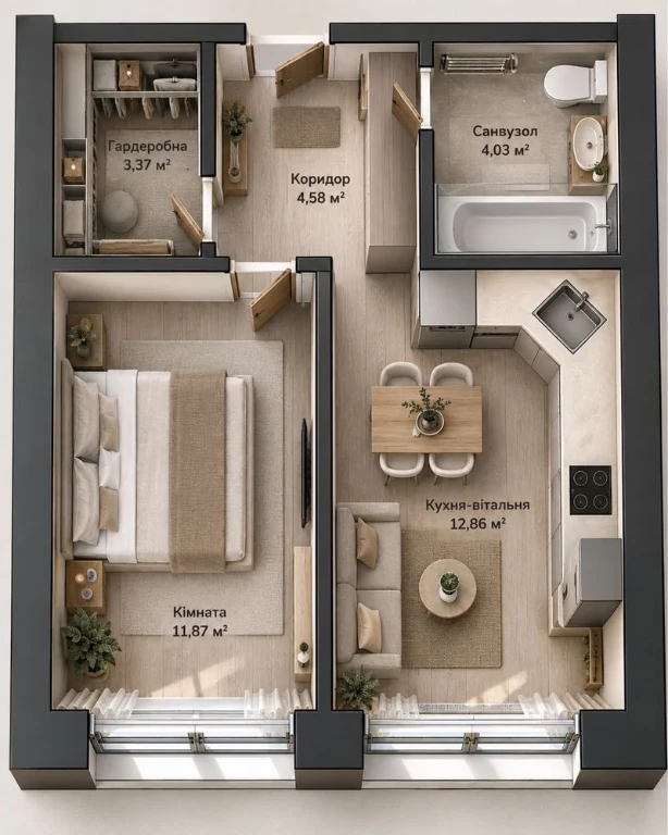 Sale of a 1-bedroom apartment in the Comfort Hall residential complex on Sadovyi Street in Irpin