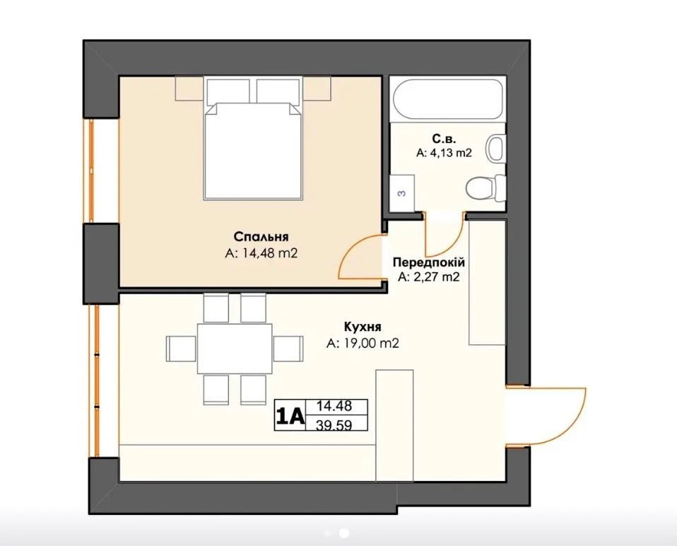 No commission | Residence "10AVENUE" | 1-bedroom | 39.59 m² | 5th floor