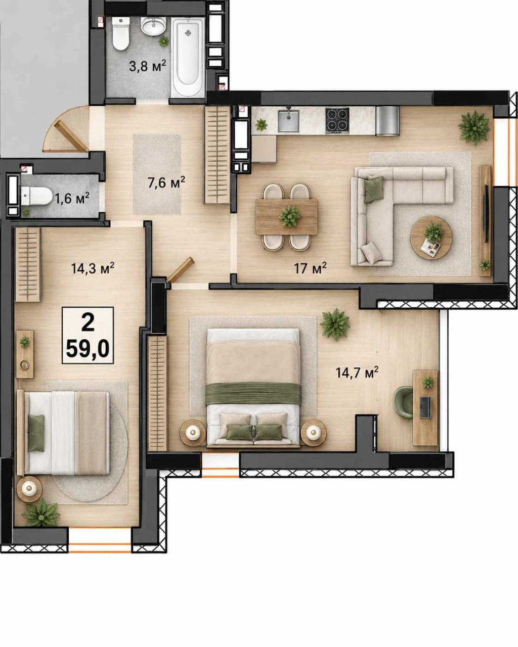 No commission. 2-room apartment 59 sq m in Irpin City residential complex near Irpin City residential complex