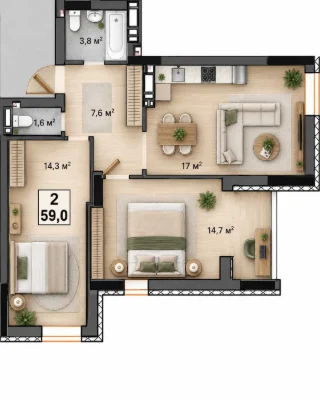 No commission. 2-room apartment 59 sq m in Irpin City residential complex near Irpin City residential complex