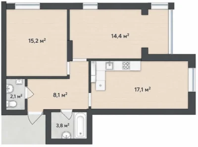 2к 60,7 м² ЖК Ірпінь Сіті біля ЖК Грин Сайд Кухня 17,1 м² Бе