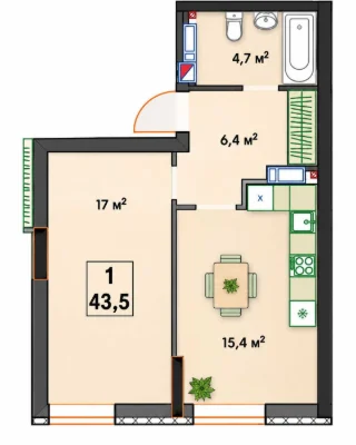No Buyer Fee 1 Bedroom Apartment 43.5 sq m with Finishing