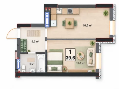 Без комісії. 1к 39,6 м² ЖК Irpin City, Ірпінь. Кухня 16,5 м²
