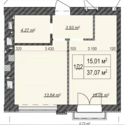 For Sale: One-bedroom apartment in Irpin, unfinished, 7th floor out of 10