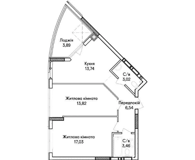 FAMILY 2-bedroom 61.5 m² under "eOSELYA" (Ukargazbank / Globus