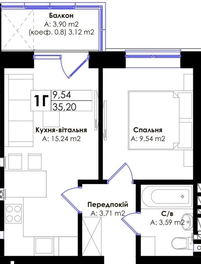 Продається 1-кімнатна квартира в Ірпені. Поруч Центральний парк.