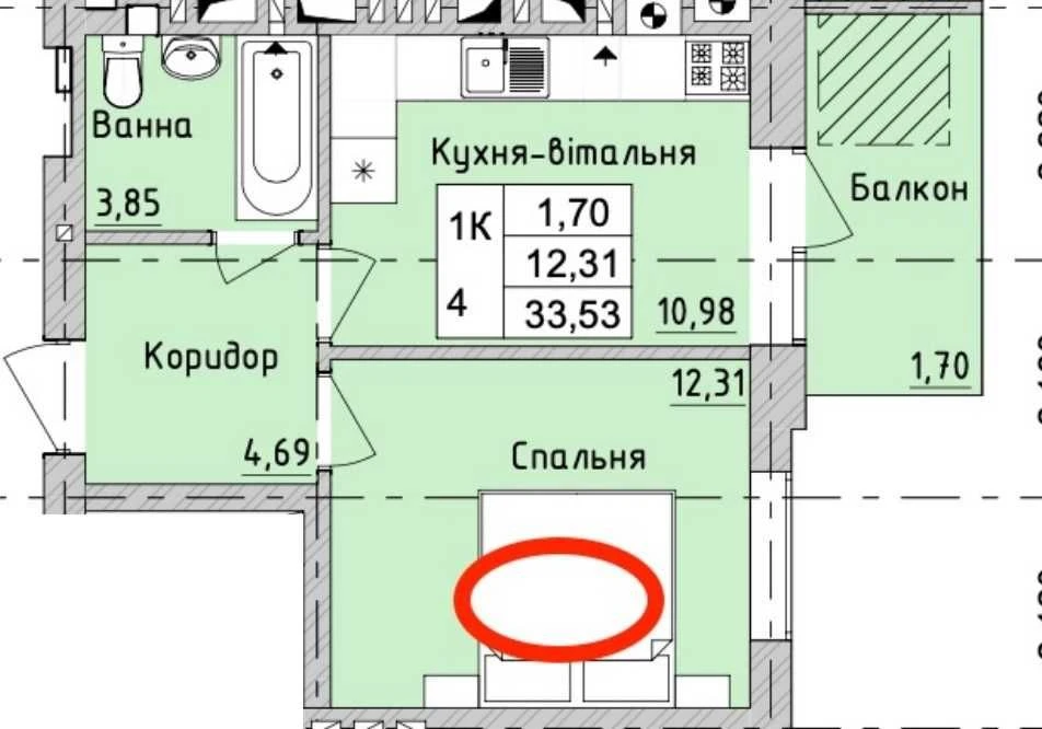 Продається однокімнатна квартира, 34 м², індивідуальне газове опалення