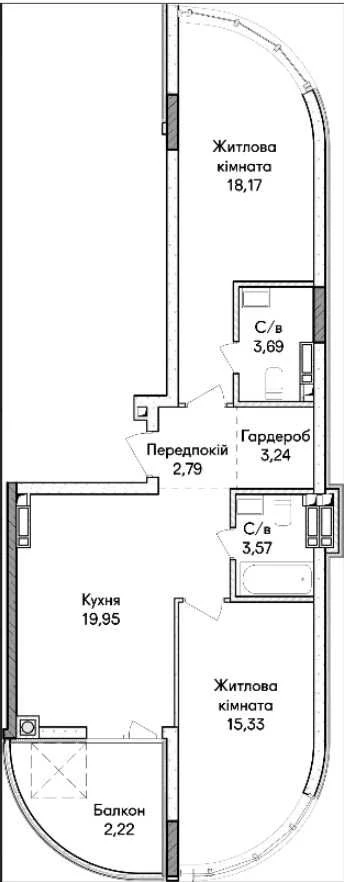 Квартира 2-кімнатна "Синергія" для СІМ'Ї | 69.21 м² БЛИЗ КИЄВА. ЄОселя