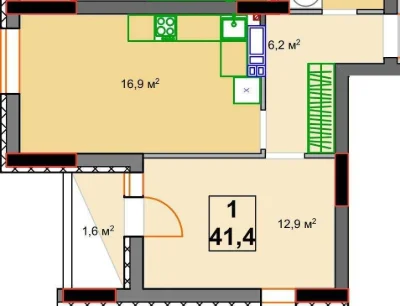 Продажа 1-комнатной квартиры 40 м² с большой кухней рядом с лесом