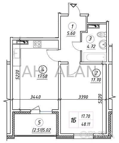 1-комнатная квартира, 49 м.кв.