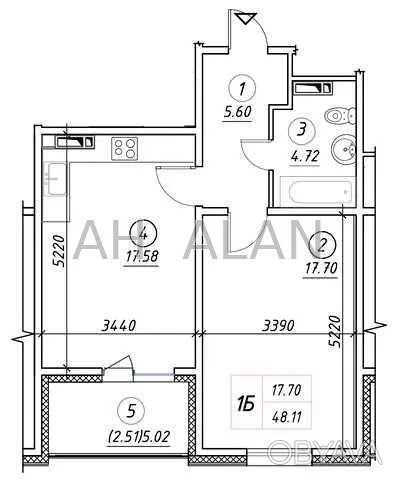 1-room apartment, 49 sq.m.