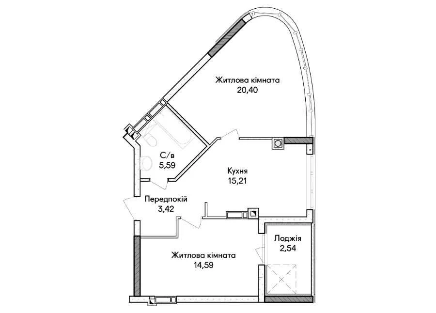 2-bedroom apartment in new construction.