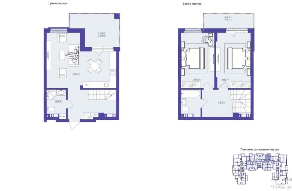 Apartment in Jutlandia Residence. Spacious 3-bedroom apartment on two levels | 91 sq m