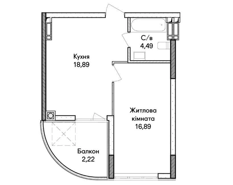 1-room apartment 42.49 sq m for renovation, payment for 36 months, 22,838 UAH/month