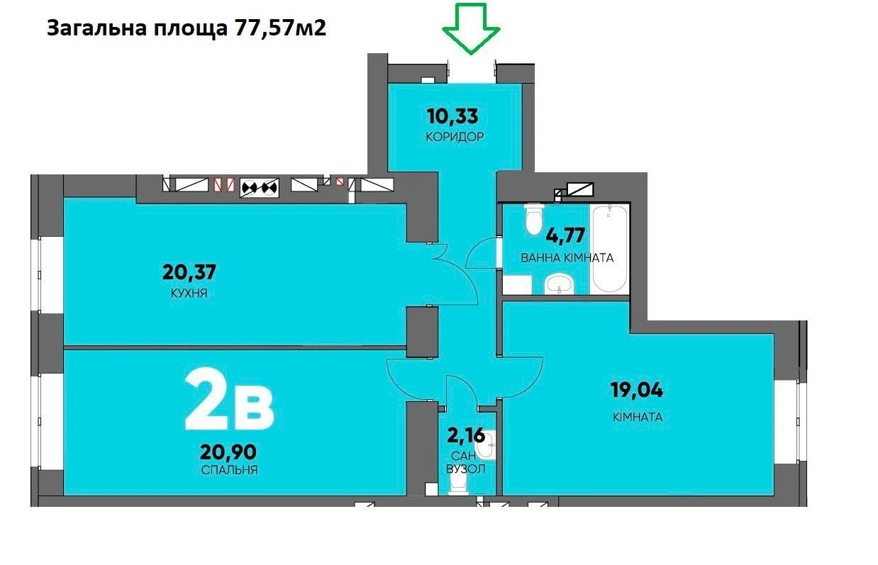 2-room large apartment in a completed building - $850 per square meter