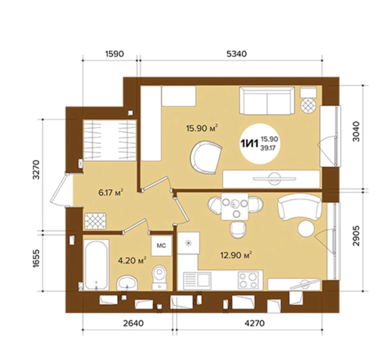 1 room apartment with finishing in a completed building. Center of Irpin!