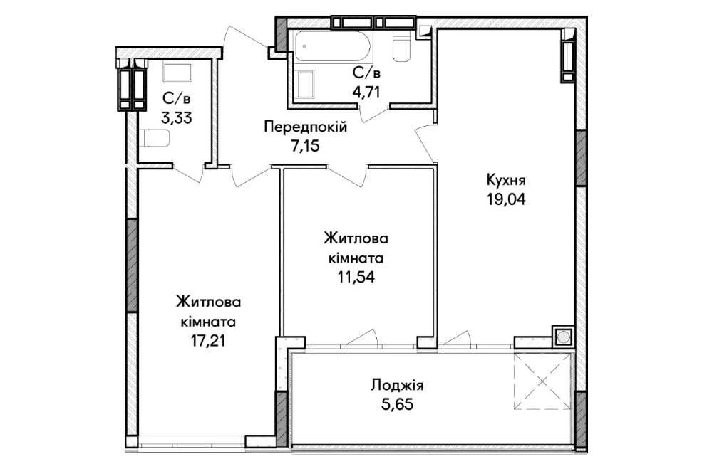 Просторная 2-комнатная квартира с газовым отоплением. Новый комплекс