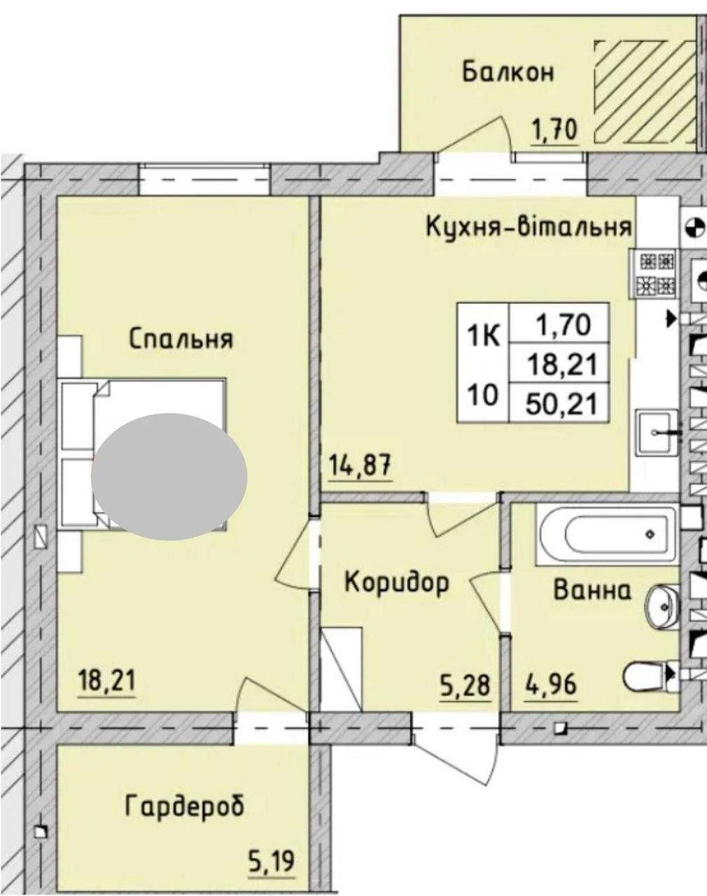 2-кімнатна квартира 50.21 кв.м ЖК Бургундія 3 Ірпінь